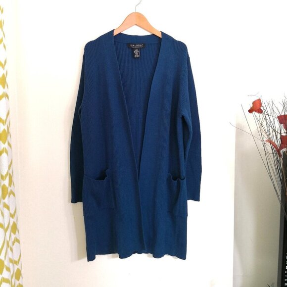 Like New Dialogue Wool Blend Open Front Longline Cardigan Pockets Size L - Picture 1 of 4